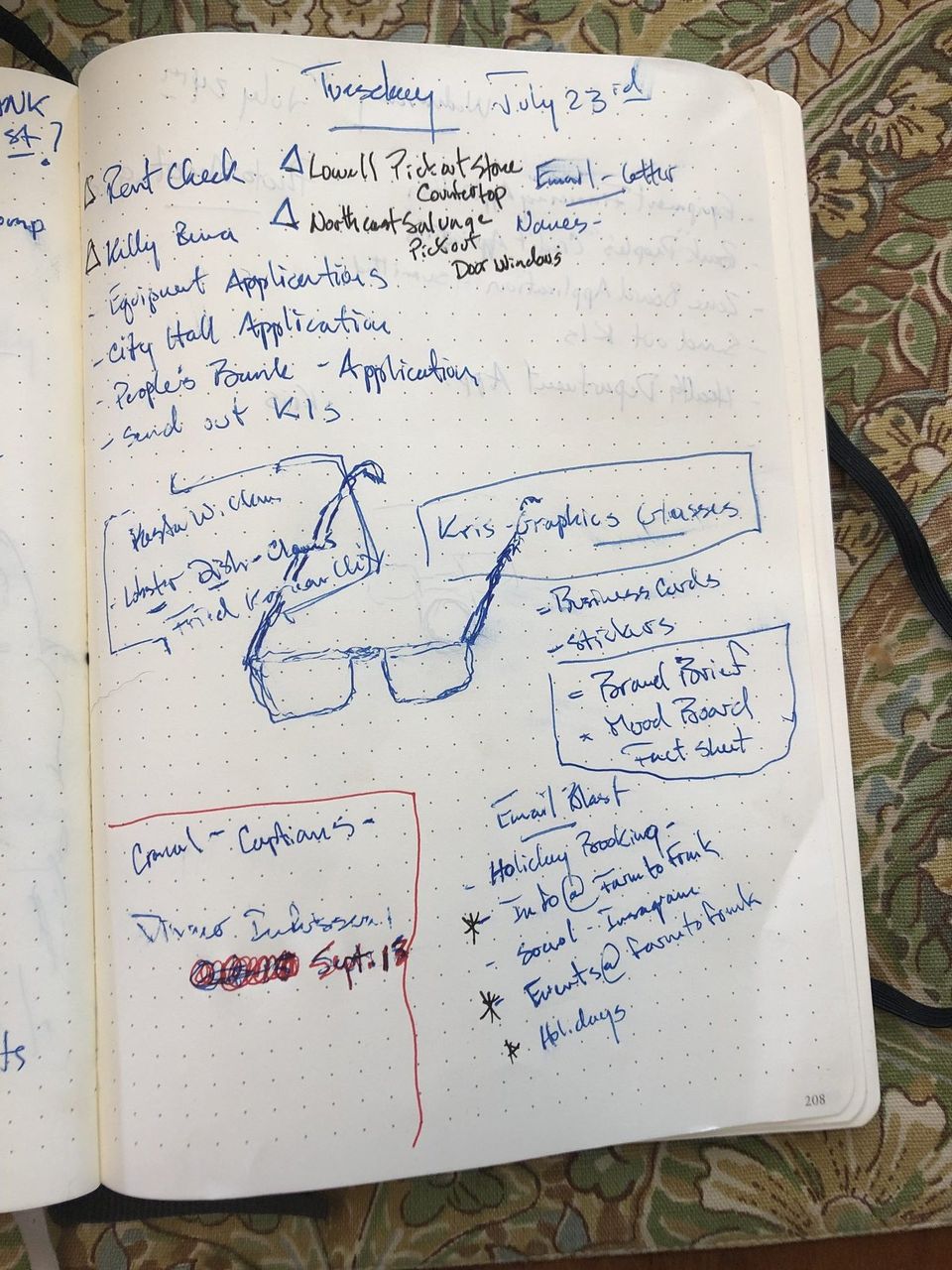 Handwritten menu notebook